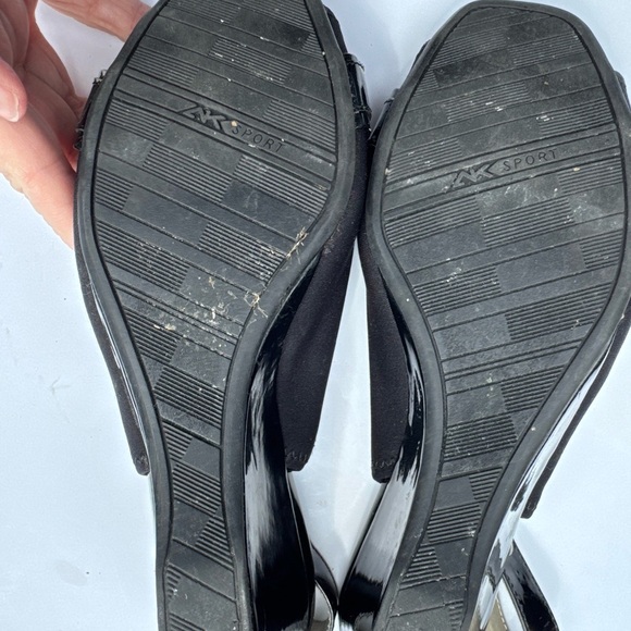 Anne Kline SZ 8.5M Slingback buckle Patent Leather Wedge Black Peep Open Toe - Picture 12 of 12